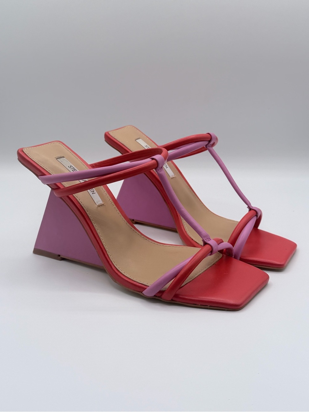 Steve Madden “Elaria” Red and Pink Strappy Wedge Sandals
